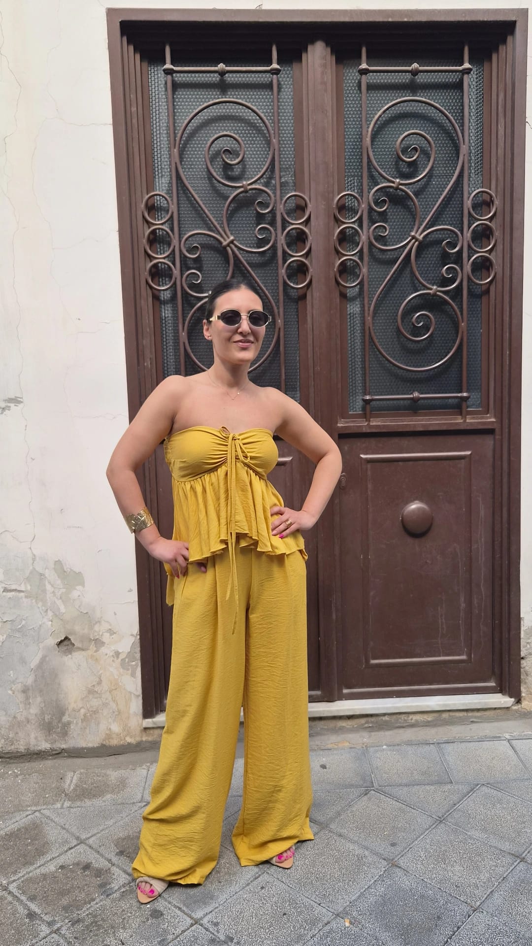 Coordinato Sole donna top a fascia e pantaloni wide leg in viscosa