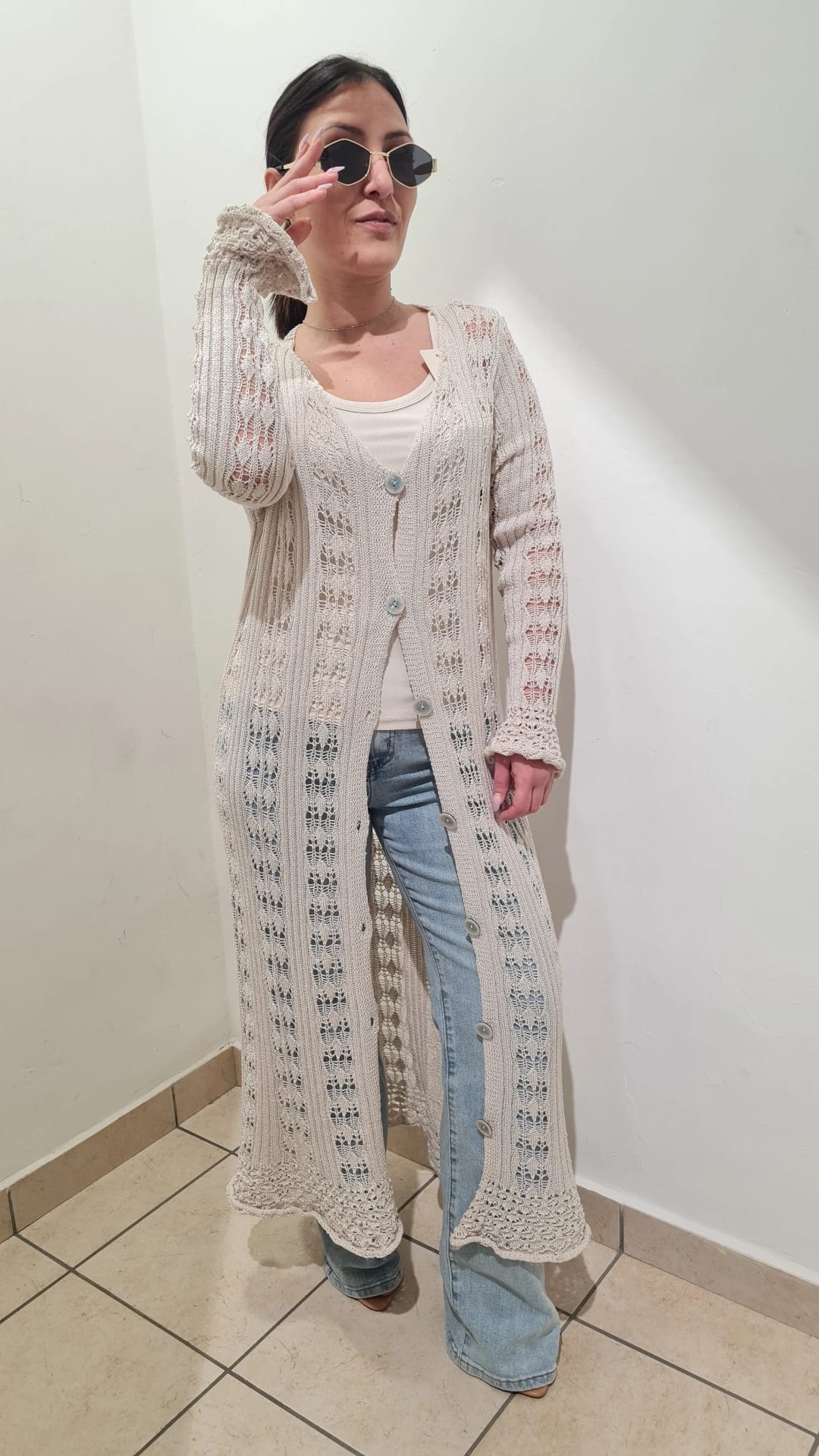 Cardigan Lungo in Maglia Traforata