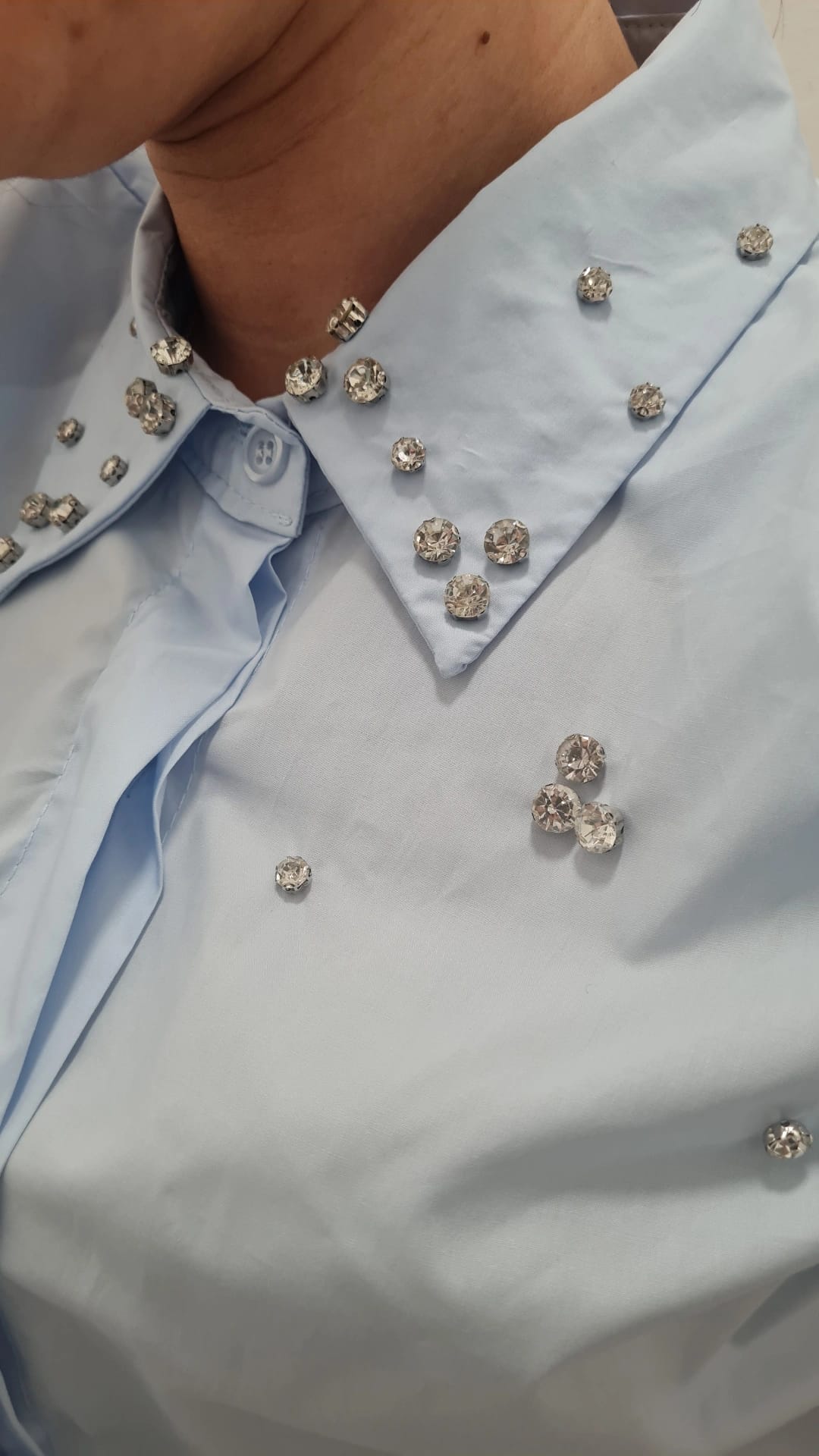 Camicia Crop in Cotone con Strass