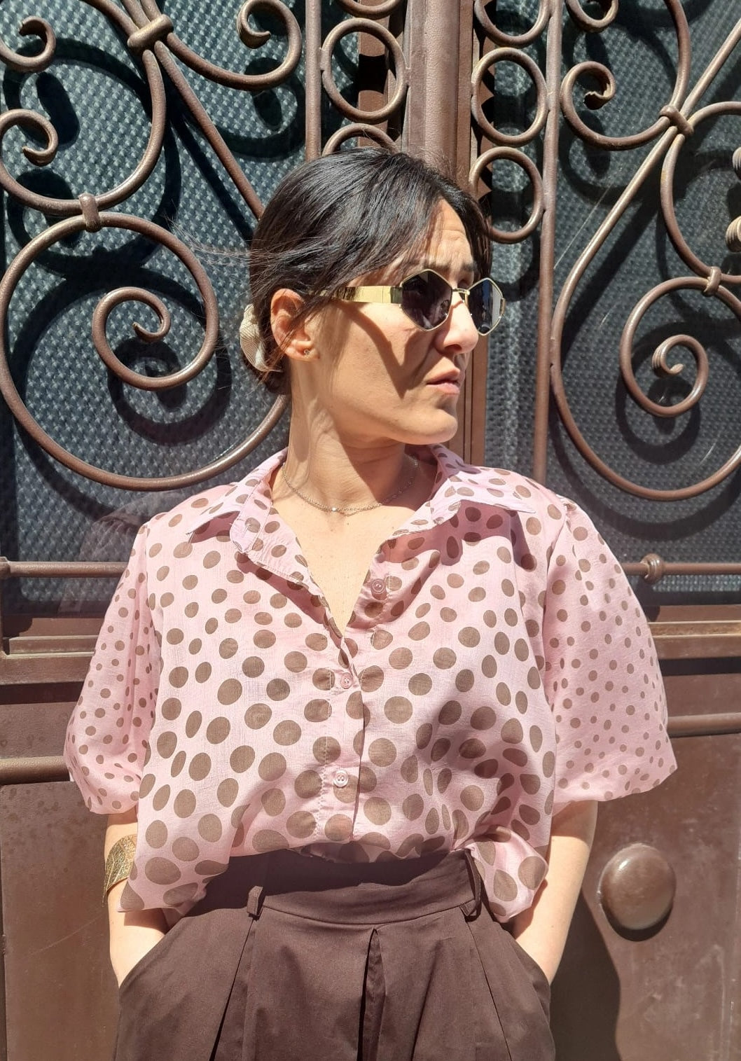 Camicia a Pois con Maniche a Palloncino