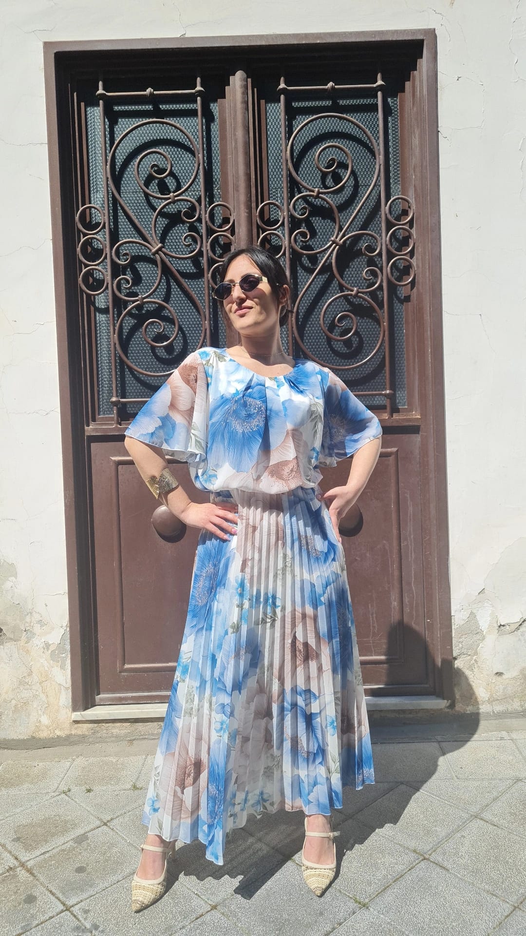 Vestito Floreale con Gonna Plissé
