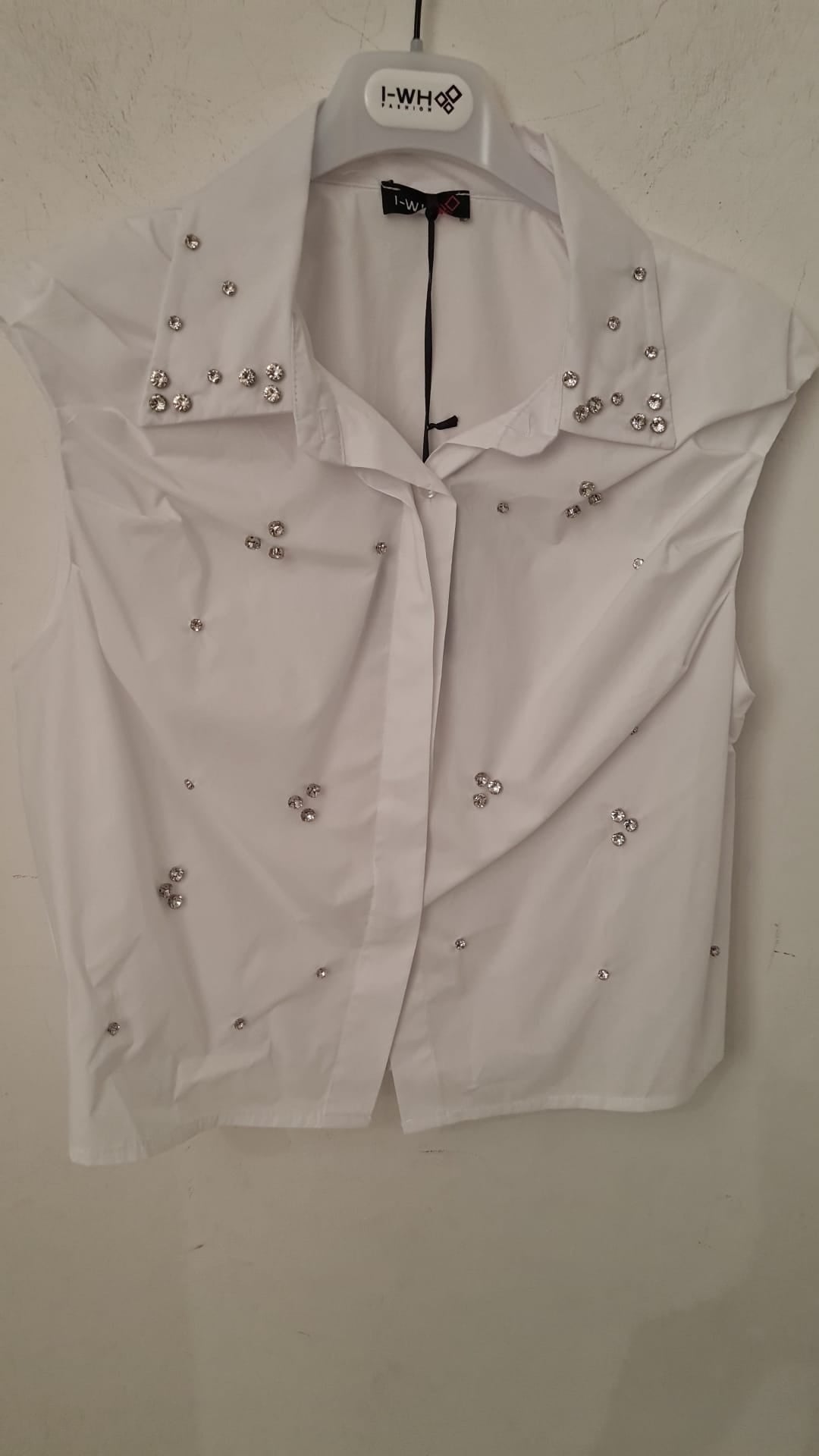 Camicia Crop in Cotone con Strass