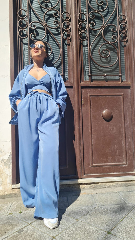 Completo 3 Pezzi: Giacca, Top e Pantalone Wide Leg