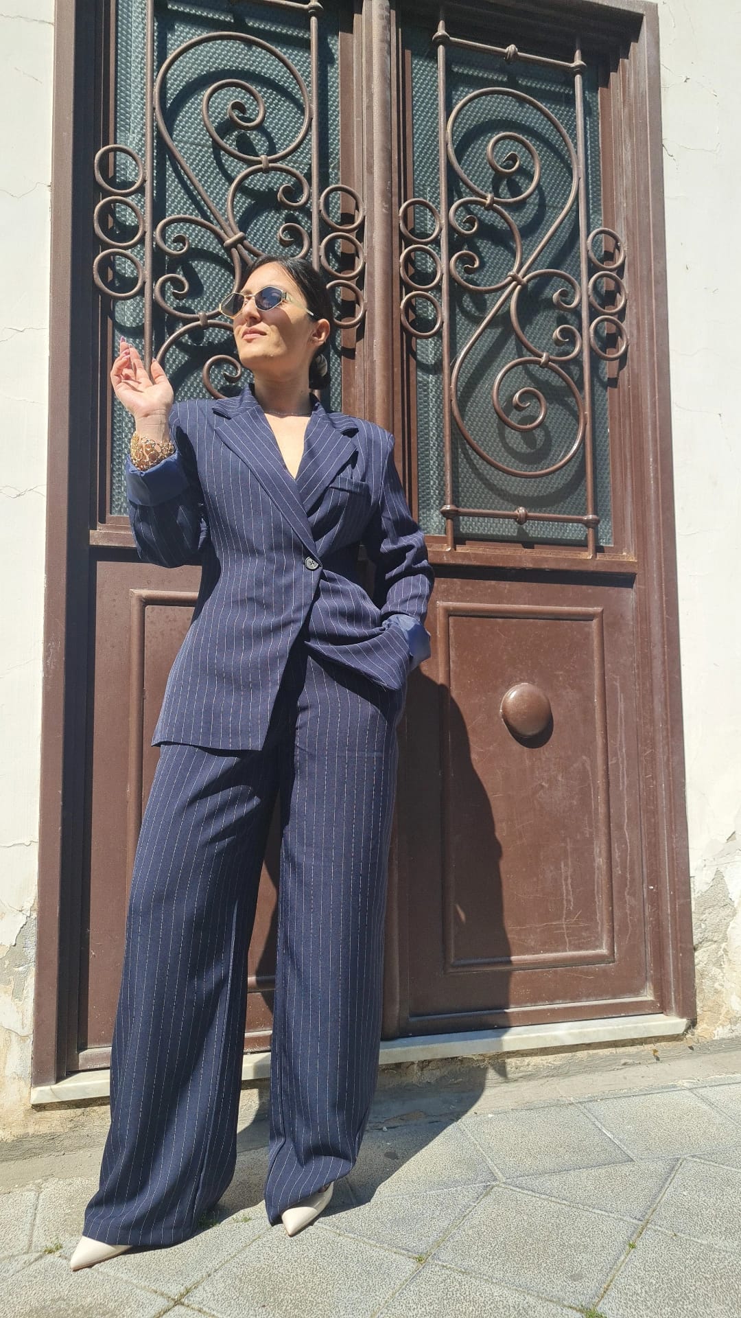 Tailleur Gessato Giacca & Pantalone Wide Leg