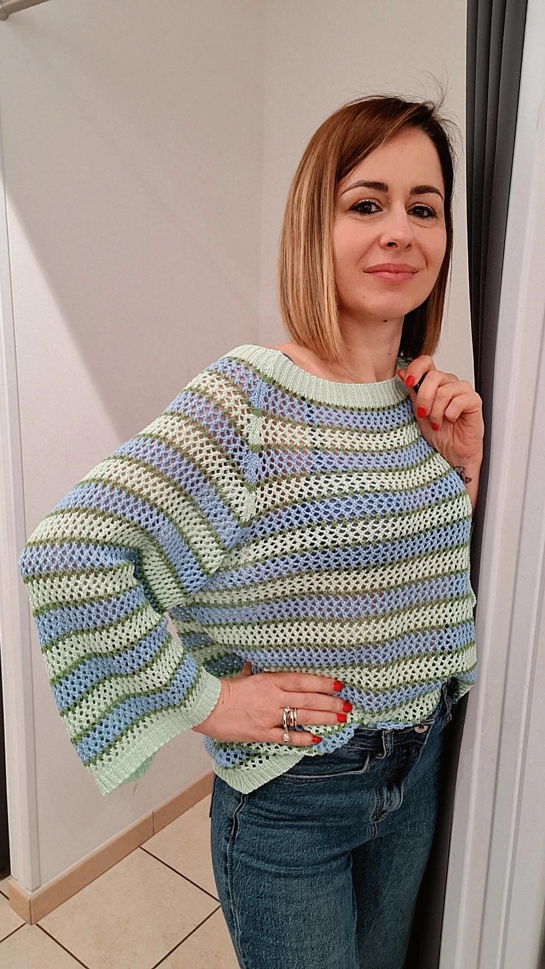 Maglione a Rete con Maniche a Pipistrello