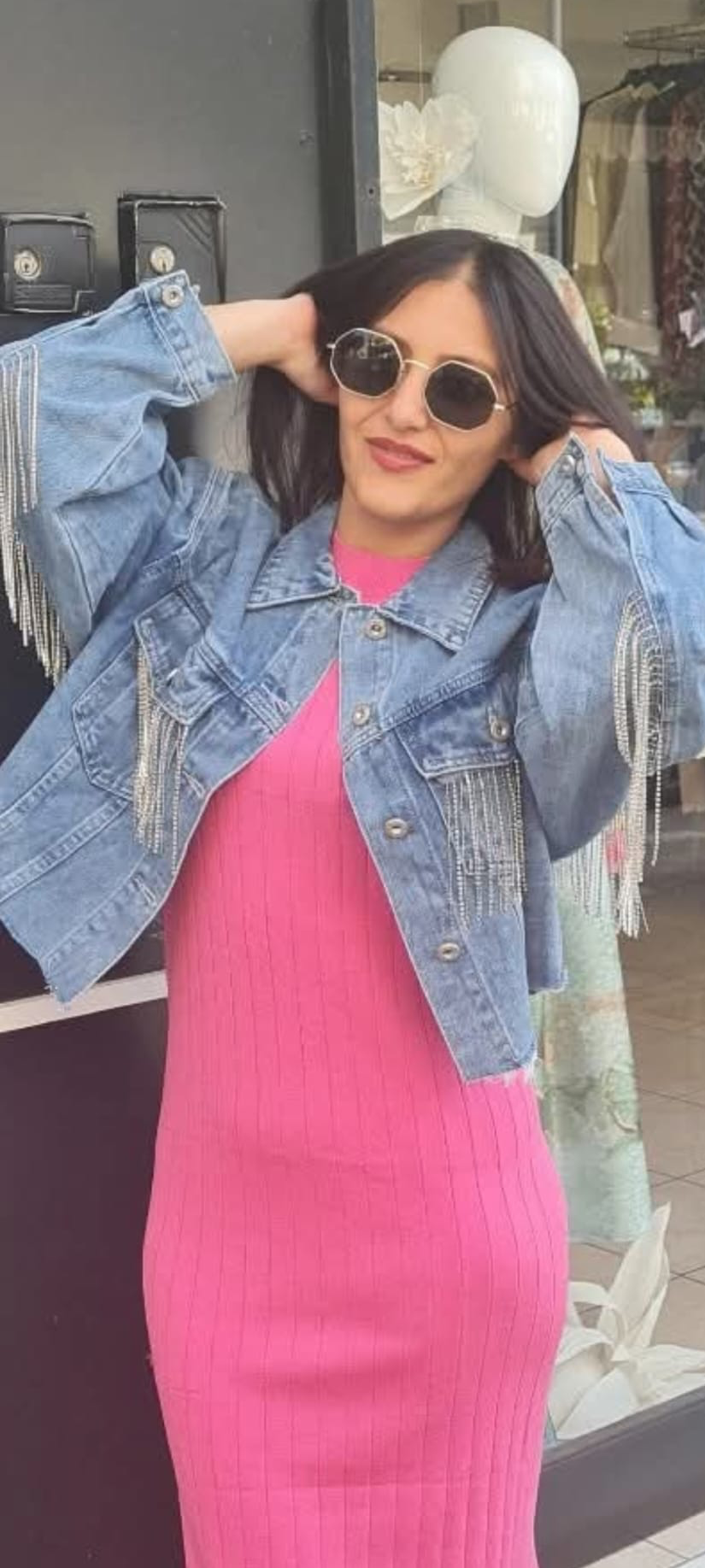 Giubbotto Denim con Frange Strass – Taglia Unica