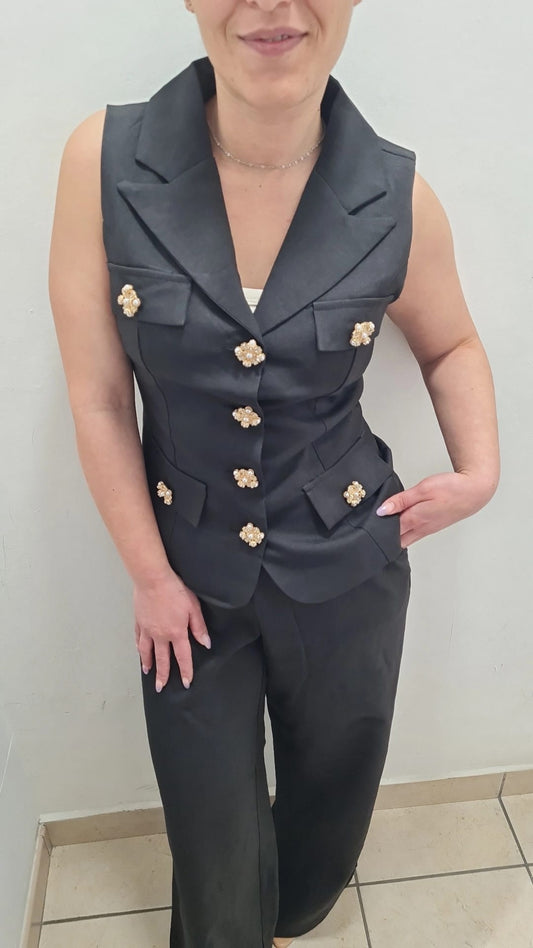 Coordinato Gilet con Bottoni Gioiello e Pantalone