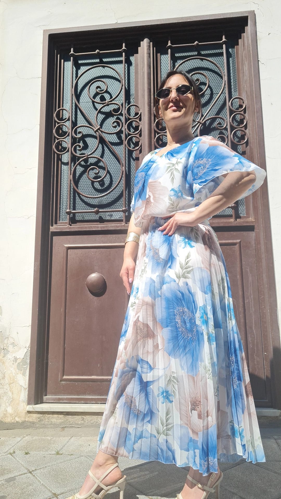 Vestito Floreale con Gonna Plissé