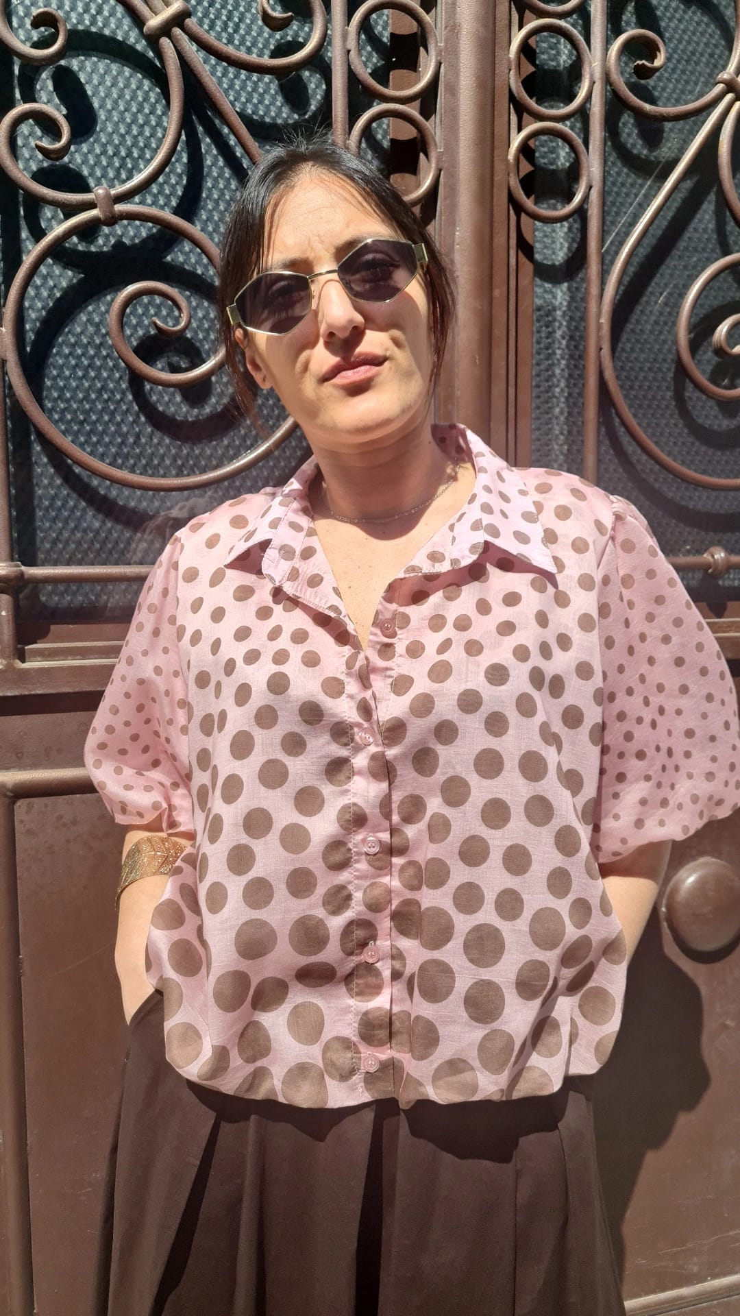 Camicia a Pois con Maniche a Palloncino