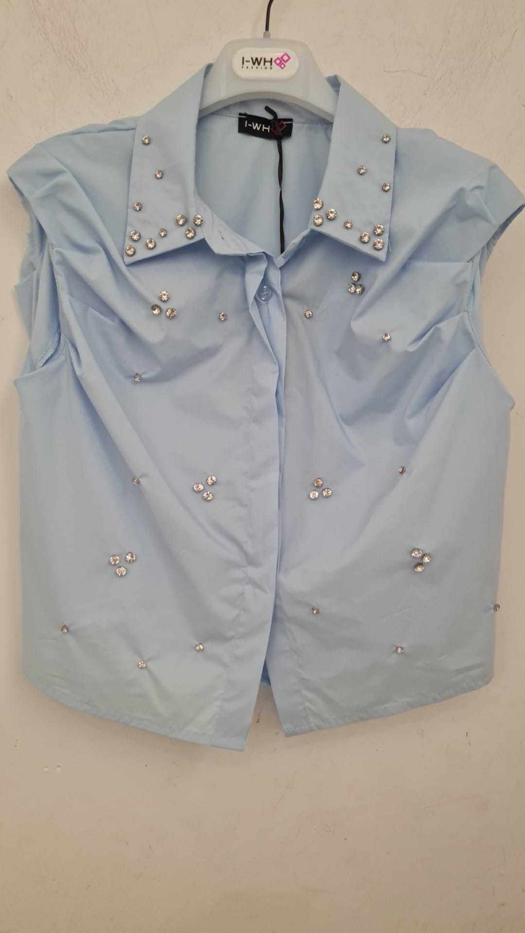 Camicia Crop in Cotone con Strass
