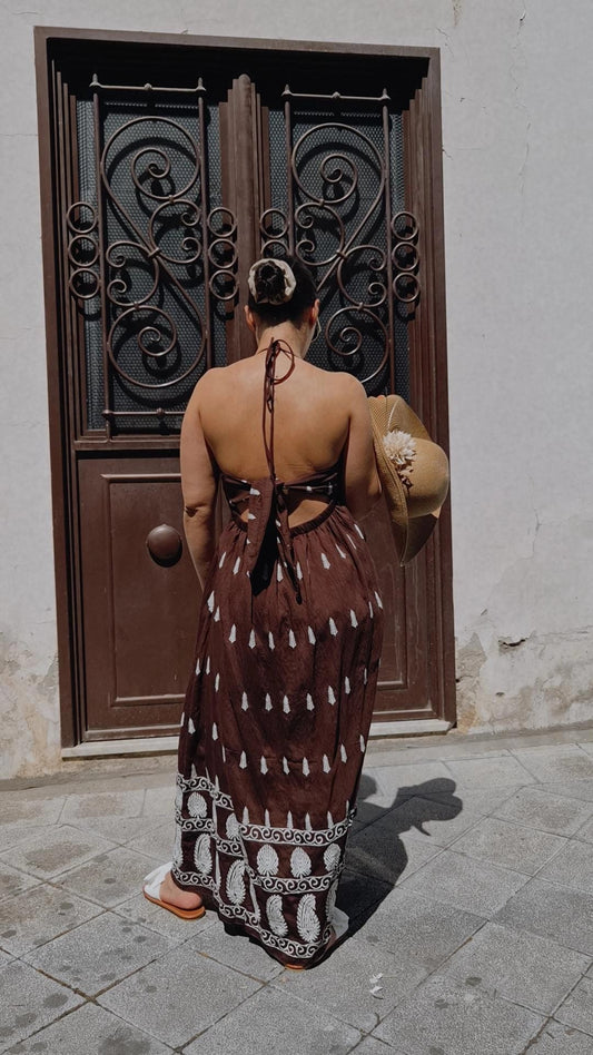 Abito Mykonos donna vista posteriore schiena scoperta