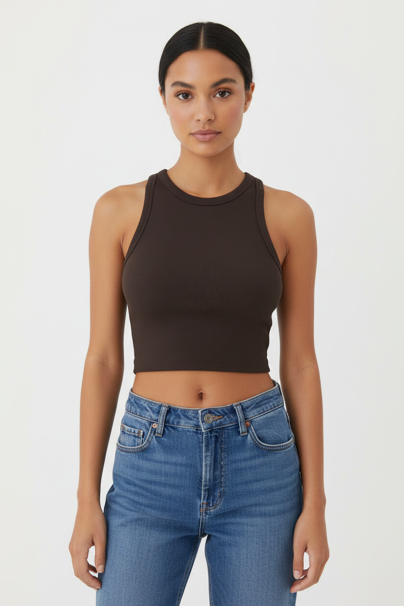 Crop Top Costine Senza Maniche