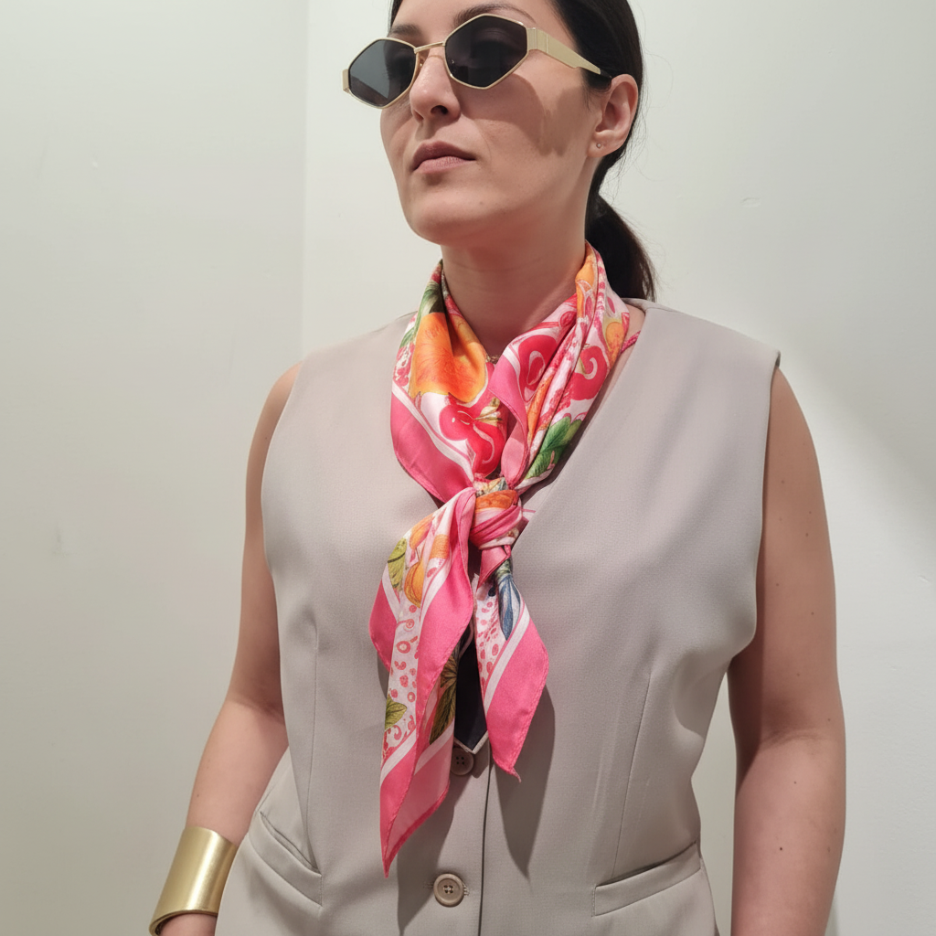 Foulard Limoni indossato dalla modella