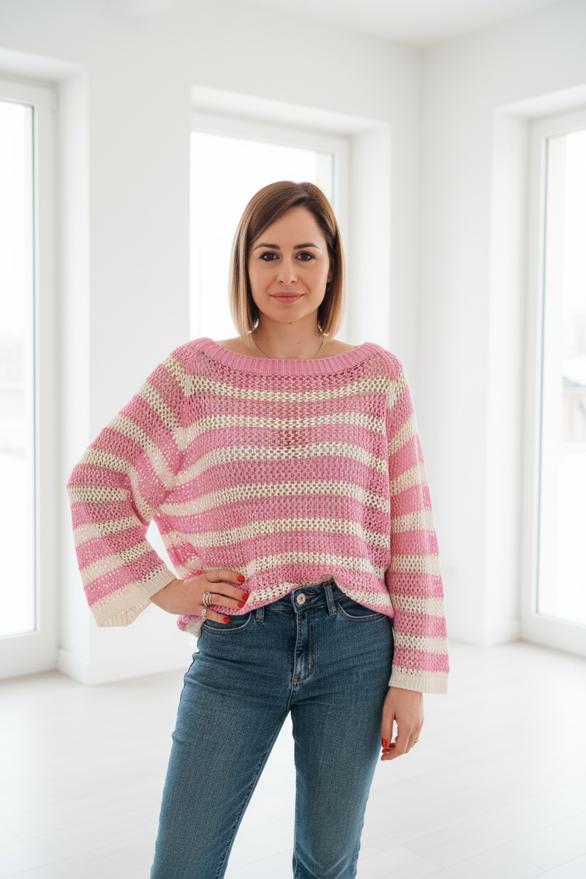 Maglione a Rete con Maniche a Pipistrello