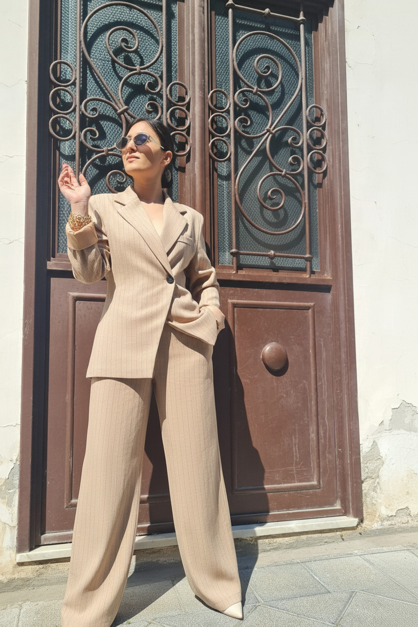 Tailleur Gessato Giacca & Pantalone Wide Leg